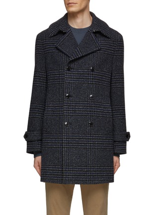 Main View - Click To Enlarge - TOMORROWLAND - DOUBLE BREASTED PLAID TWEED WOOL BLEND PEACOAT