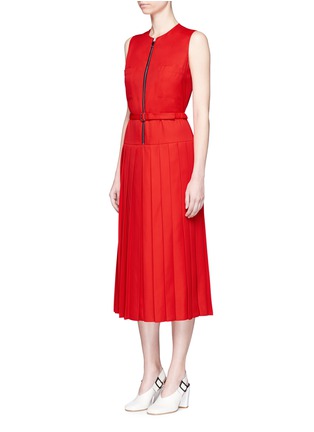 Front View - Click To Enlarge - VICTORIA BECKHAM - Zip front pleated gabardine midi dress