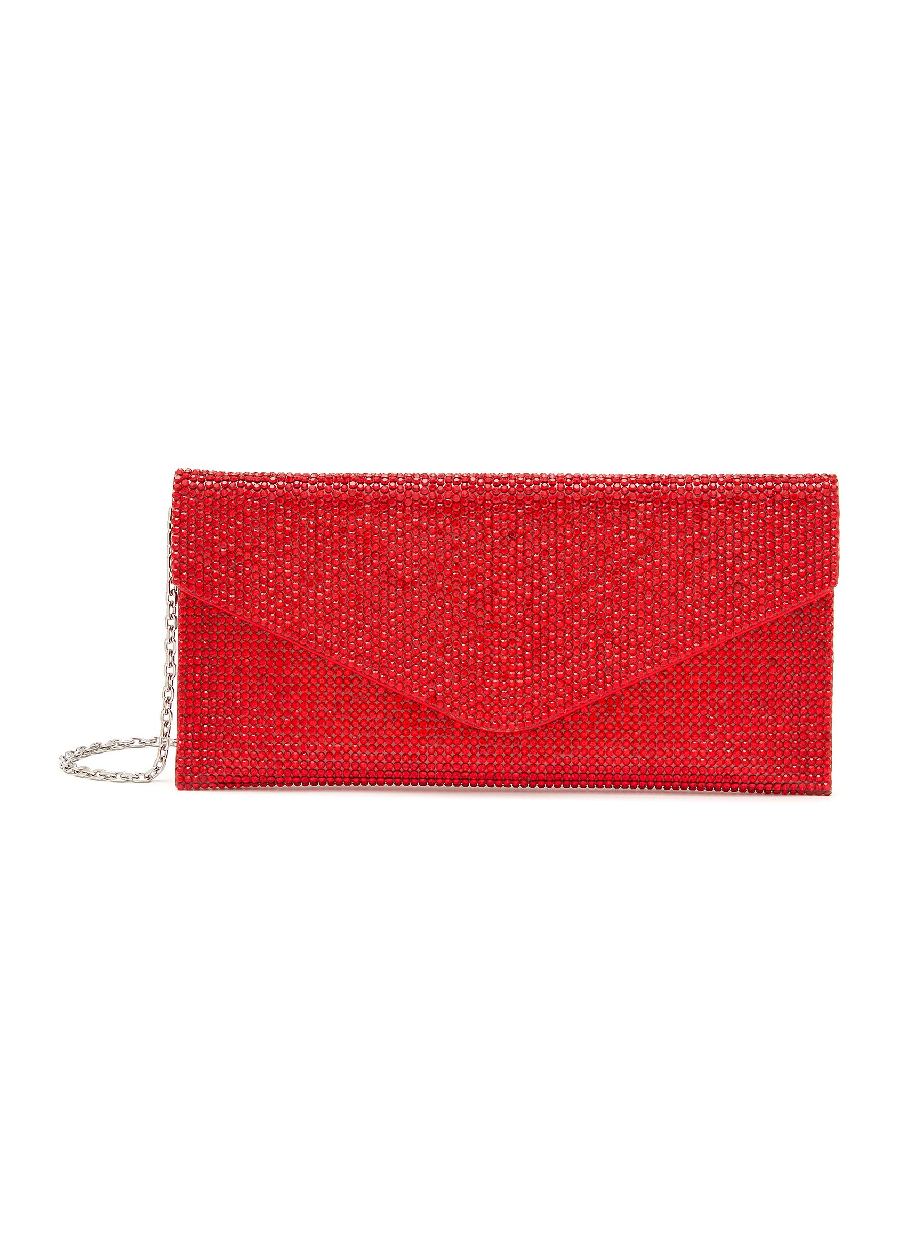 JUDITH LEIBER ENVELOPE RED CRYSTAL CHAIN CLUTCH