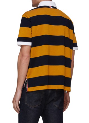 Back View - Click To Enlarge - THOM BROWNE - Oversized Rugby Stripe Pique Flower Embroidery Polo