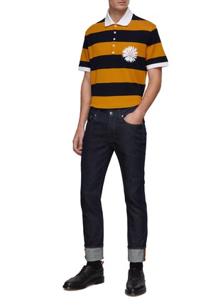 Figure View - Click To Enlarge - THOM BROWNE - Oversized Rugby Stripe Pique Flower Embroidery Polo