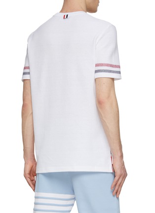 Back View - Click To Enlarge - THOM BROWNE - Tricoloured Sleeve Stripe Textured Cotton Crewneck T-Shirt