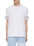 Main View - Click To Enlarge - THOM BROWNE - Tricoloured Sleeve Stripe Textured Cotton Crewneck T-Shirt