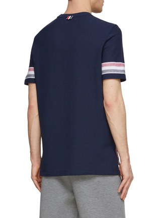 Back View - Click To Enlarge - THOM BROWNE - Tricolour Stripe Motif Side Slit Cotton Knit T-Shirt