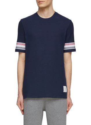 Main View - Click To Enlarge - THOM BROWNE - Tricolour Stripe Motif Side Slit Cotton Knit T-Shirt