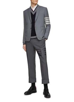 Figure View - Click To Enlarge - THOM BROWNE - ENGINEERED 4 BAR PLAIN WEAVE WOOL BACKSTRAP SUITING PANTS