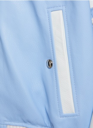 - THOM BROWNE - 4 Bar Motif Front Zip Lamb Leather Oversized Varsity Jacket