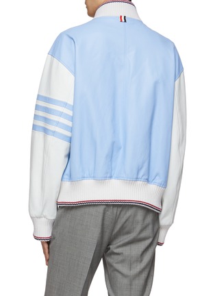 Back View - Click To Enlarge - THOM BROWNE - 4 Bar Motif Front Zip Lamb Leather Oversized Varsity Jacket