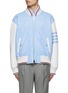 Main View - Click To Enlarge - THOM BROWNE - 4 Bar Motif Front Zip Lamb Leather Oversized Varsity Jacket