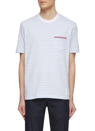 Main View - Click To Enlarge - THOM BROWNE - Chest Pocket Striped Crewneck Cotton T-Shirt