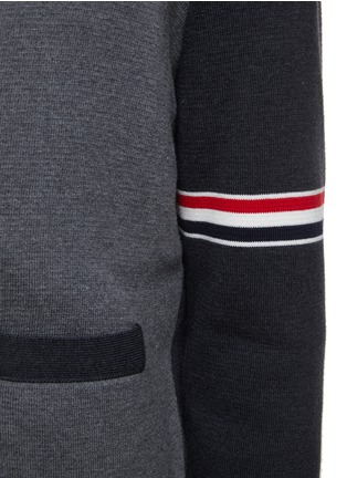  - THOM BROWNE - Tricolour Grosgrain Stripe Appliqué Cotton Knit Cardigan