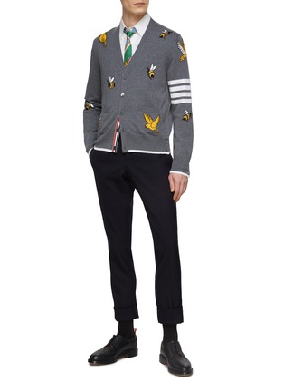 Figure View - Click To Enlarge - THOM BROWNE  - Birds And Bees Intarsia 4 Bar Stripe Wool Blend Cardigan