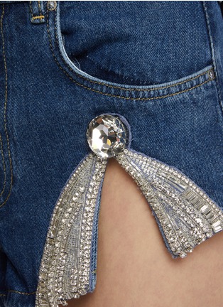  - AREA - Crystal Embellished Bow Heart Appliqué Denim Shorts