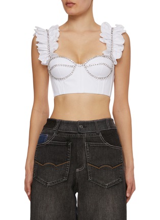 Main View - Click To Enlarge - AREA - Crystal Embellished Ruffle Bustier Top