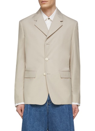 Main View - Click To Enlarge - PRADA - Textured Logo Cotton Blend Single Breasted Blazer