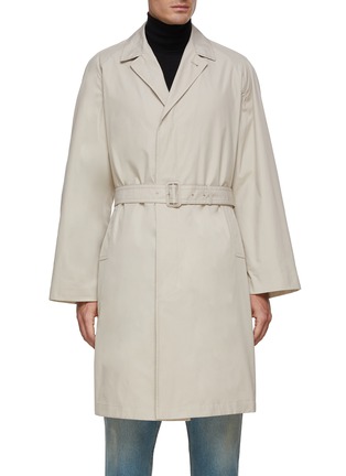 Main View - Click To Enlarge - PRADA - Knit Logo Patch Cotton Blend Belted Coat