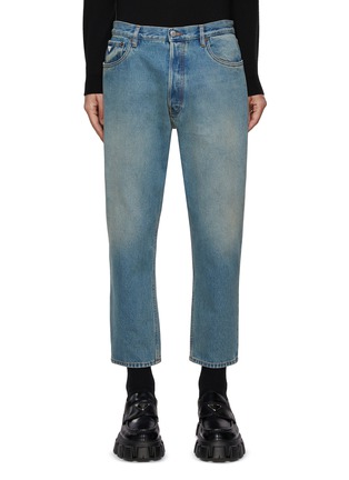 Main View - Click To Enlarge - PRADA - Logo Plaque Light Wash Cropped Jeans