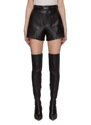 Main View - Click To Enlarge - MO&CO. - BELTED HIGH RISE LEATHER SHORTS