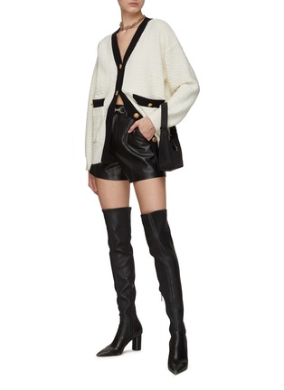 Figure View - Click To Enlarge - MO&CO. - BELTED HIGH RISE LEATHER SHORTS