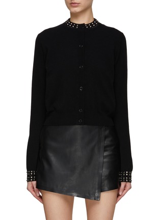 Main View - Click To Enlarge - VERSACE - Studded Trim Round Neck Cardigan