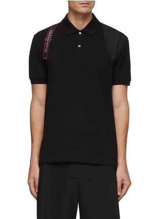 Main View - Click To Enlarge - ALEXANDER MCQUEEN - LOGO TAPE HARNESS DETAIL SHORT SLEEVE COTTON POLO SHIRT
