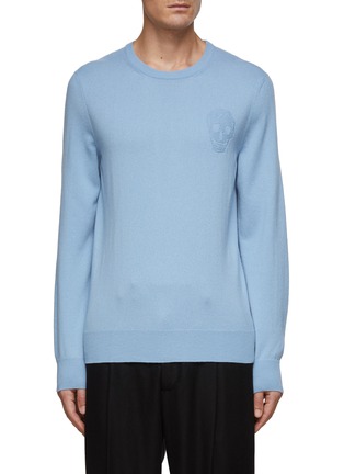 Main View - Click To Enlarge - ALEXANDER MCQUEEN - SKULL EMBROIDERED LONG SLEEVE CREWNECK CASHMERE KNIT SWEATER