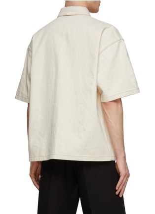 Back View - Click To Enlarge - PRADA - Logo Appliqué Snap Button Front Denim Shirt