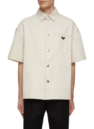 Main View - Click To Enlarge - PRADA - Logo Appliqué Snap Button Front Denim Shirt