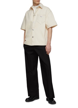 Figure View - Click To Enlarge - PRADA - Logo Appliqué Snap Button Front Denim Shirt