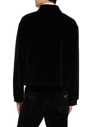 Back View - Click To Enlarge - PRADA - Triangular Logo Velvet Zip Up Shirt Jacket