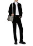 Figure View - Click To Enlarge - PRADA - Triangular Logo Velvet Zip Up Shirt Jacket