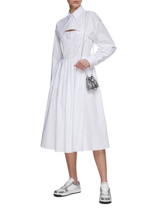 Figure View - Click To Enlarge - PRADA - Convertible Cotton Poplin Flared Shirt Dress