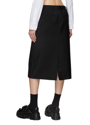 Back View - Click To Enlarge - PRADA - Logo Plaque Low Waist Mohair Midi Skirt