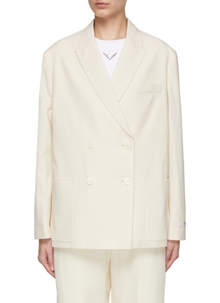 Main View - Click To Enlarge - PRADA - Logo Patch Double Breasted Peak Lapel Blazer