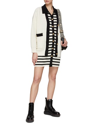 Figure View - Click To Enlarge - MO&CO. - Polo Collar Striped Midi Dress