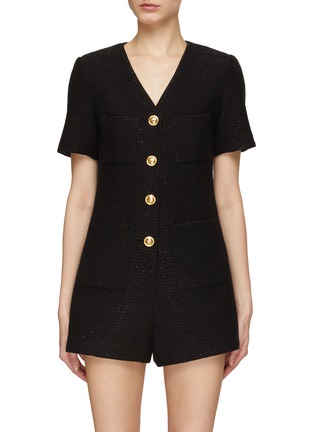 Main View - Click To Enlarge - MO&CO. - Sequin Embellished V-Neck Short Sleeve Jumpsuit