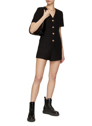 Figure View - Click To Enlarge - MO&CO. - Sequin Embellished V-Neck Short Sleeve Jumpsuit
