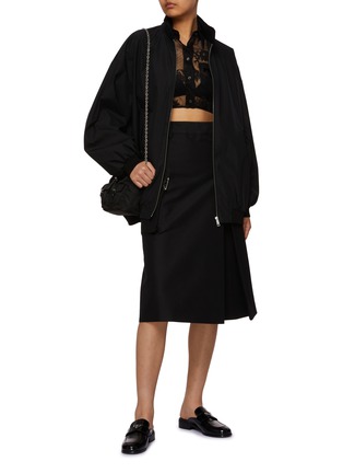 Figure View - Click To Enlarge - PRADA - High Neck Front Zip Silk Long Blouson