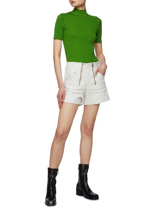 Figure View - Click To Enlarge - PRADA - Exposed Zipper High Rise Leather Shorts
