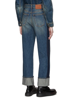 Back View - Click To Enlarge - ALEXANDER MCQUEEN - WHISKERING DETAIL HIGH RISE CUFFED STRAIGHT LEG JEANS