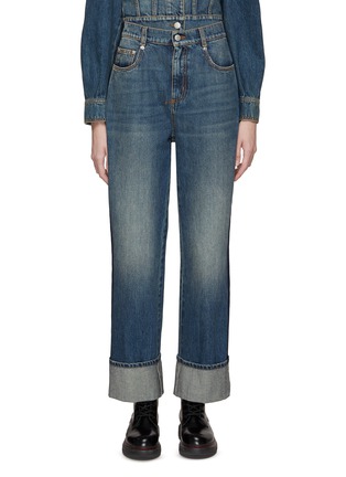 Main View - Click To Enlarge - ALEXANDER MCQUEEN - WHISKERING DETAIL HIGH RISE CUFFED STRAIGHT LEG JEANS