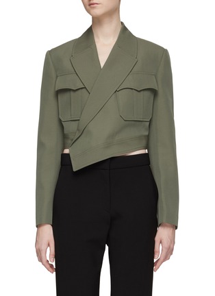 Main View - Click To Enlarge - ALEXANDER MCQUEEN - FLAP CHEST POCKET WRAP EFFECT CROPPED JACKET