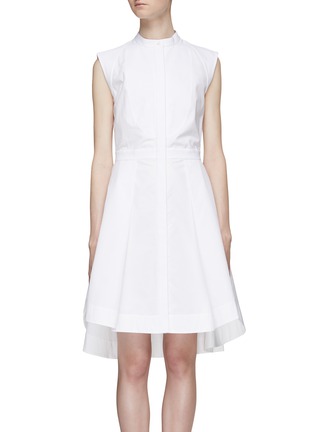 Main View - Click To Enlarge - ALEXANDER MCQUEEN - SLEEVELESS BIB FRONT BAND COLLAR FLARED COTTON MINI DRESS