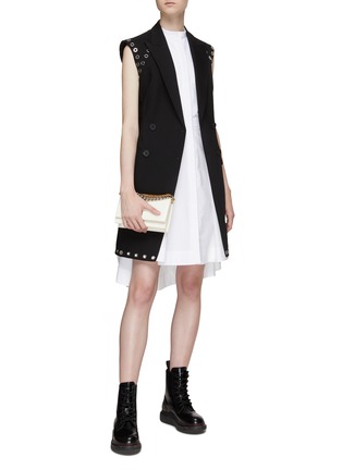 Figure View - Click To Enlarge - ALEXANDER MCQUEEN - SLEEVELESS BIB FRONT BAND COLLAR FLARED COTTON MINI DRESS