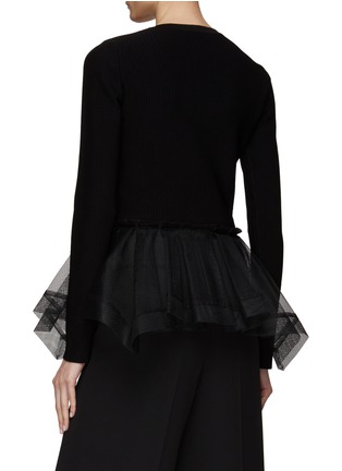 Back View - Click To Enlarge - ALEXANDER MCQUEEN - Tulle Peplum Hem Panel Ribbed Knit Cardigan