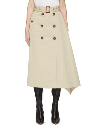 Main View - Click To Enlarge - ALEXANDER MCQUEEN - Belted Asymmmetric Hem Button Embellished Trench Midi Skirt