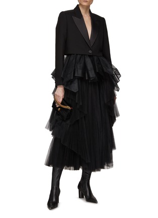 Figure View - Click To Enlarge - ALEXANDER MCQUEEN - Single Breasted Tulle Peplum Hem Cropped Blazer
