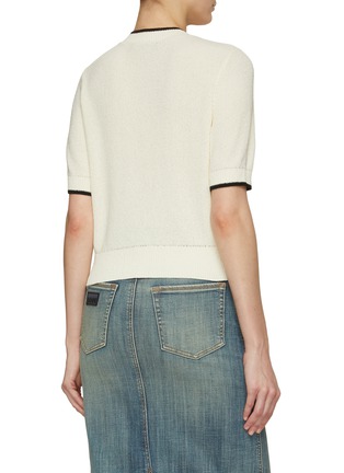 Back View - Click To Enlarge - MO&CO. - Contrast Piping Crewneck Short Sleeve Knit Cardigan