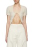 Main View - Click To Enlarge - JACQUEMUS - Gold Toned Logo Charm Cropped Short Sleeve Cardigan