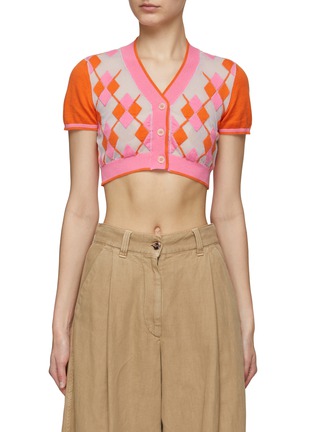Main View - Click To Enlarge - JACQUEMUS - Argyle Cropped Short Sleeve Cardigan